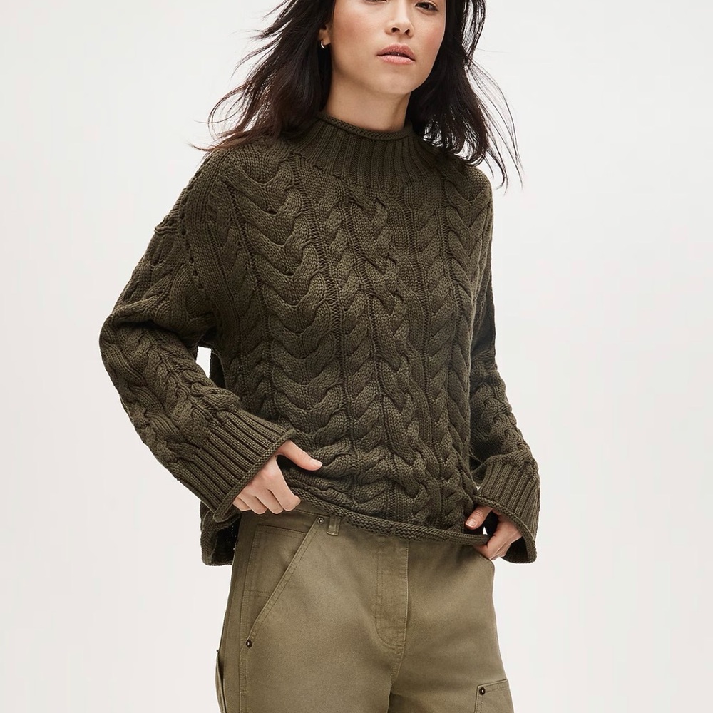 J. Crew Olive Cable-Knit Rollneck Sweater - Picture 2 of 8